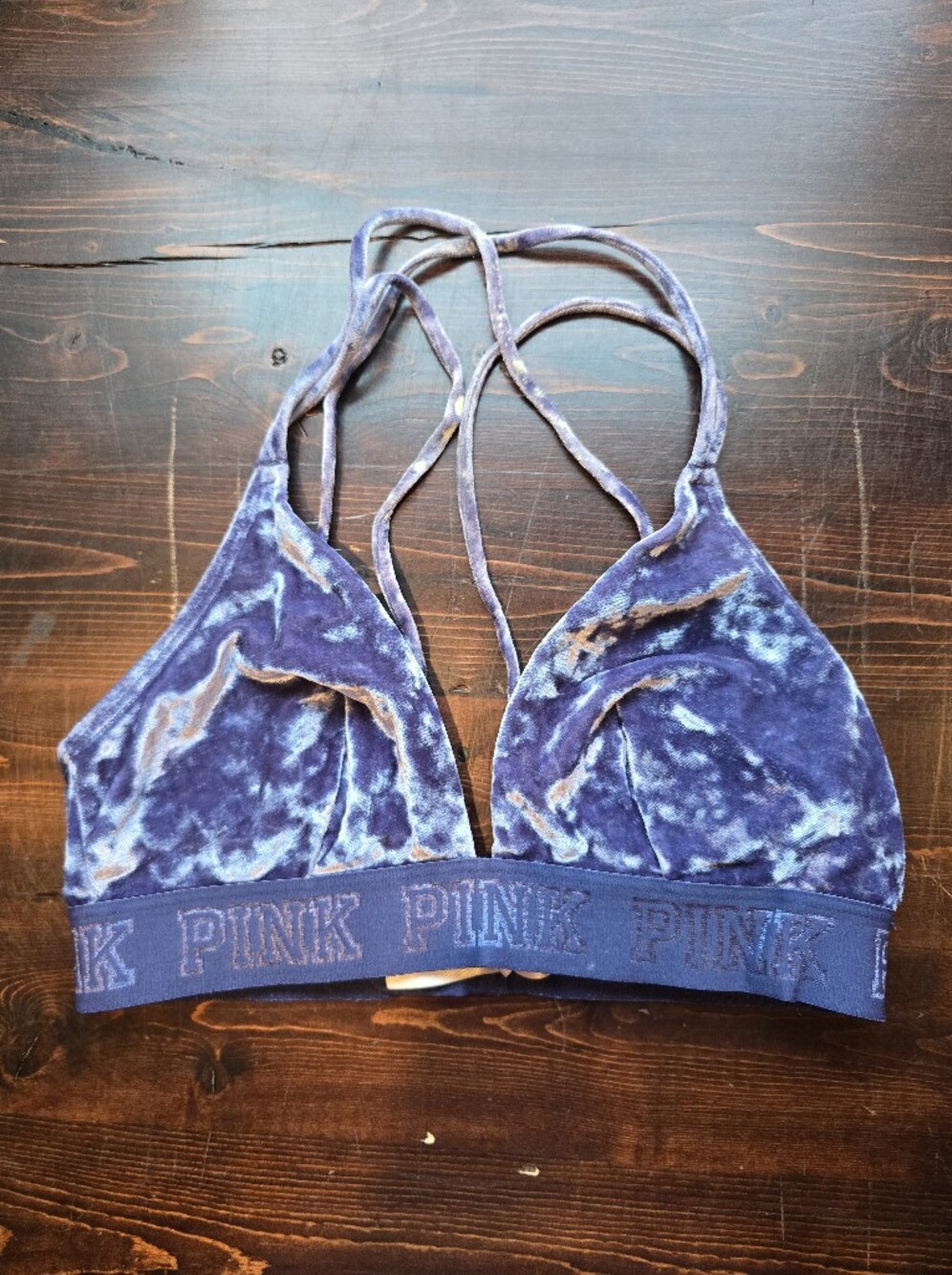 PINK Victoria's Secret Blue Crushed Velvet Strappy Back Bralette - Size M